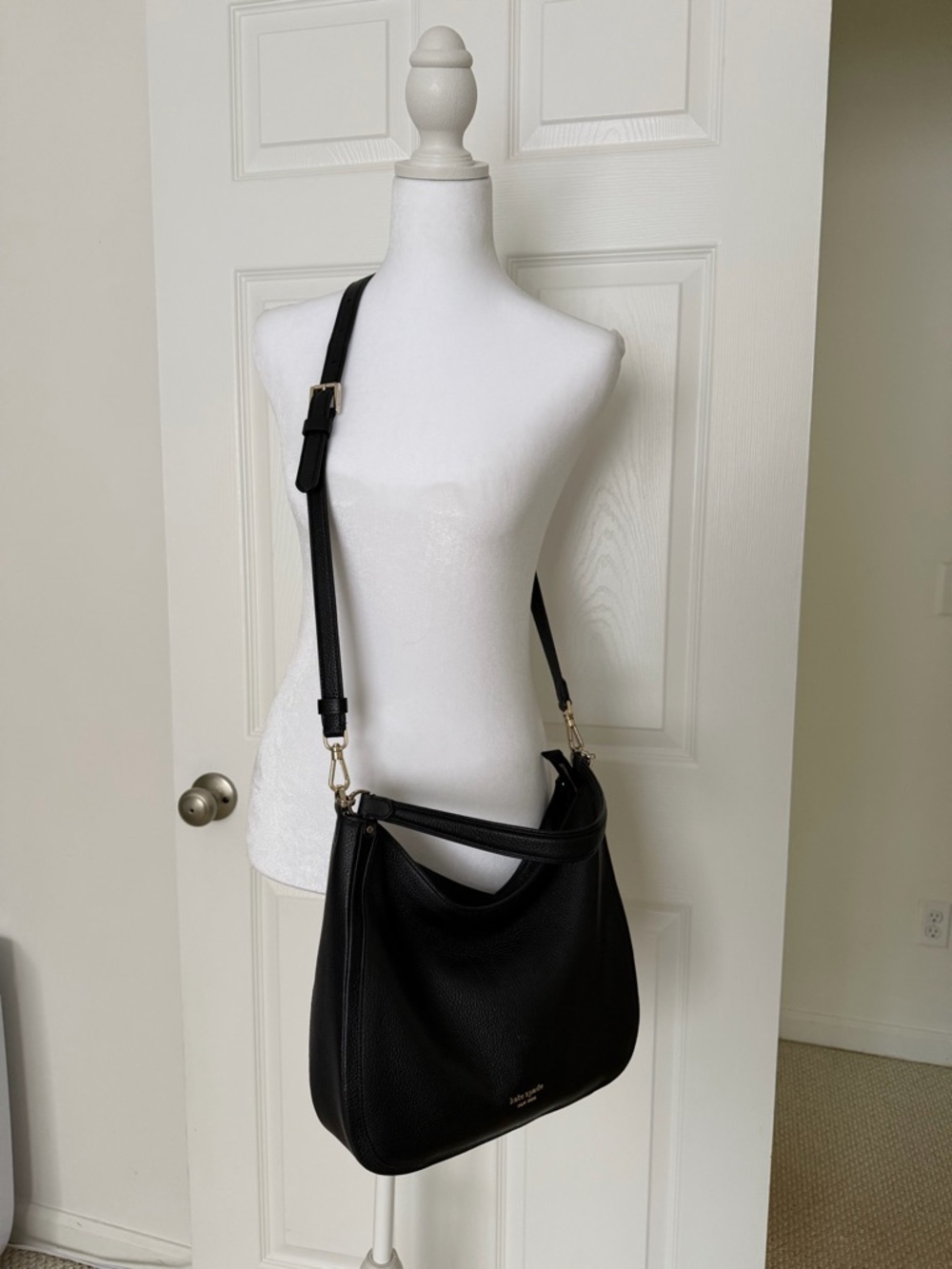 kate spade Black Pebbled Leather Shoulder Bag with Gold Hardware